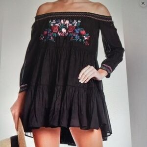 LIKE NEW! Free People Embroidered Sunbeam Floral Black Boho Dress Size Small